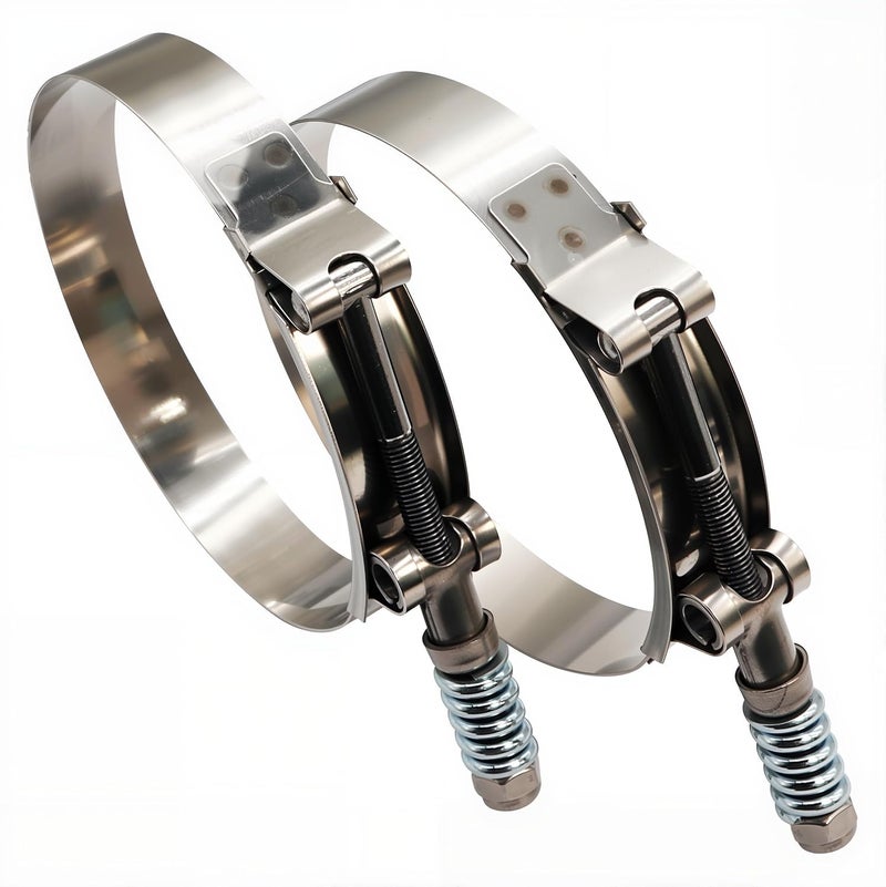 ROADFORMER 5" Heavy Duty T Bolt Hose Clamp Stainless Steel - Spring Loaded 133mm - 141mm for 5" I.D. Hose with 3mm - 6mm Wall Thickness, Auto-adjusting maintain Constant Clamping Force (133mm - 141mm, 2 Pack) - Image 1